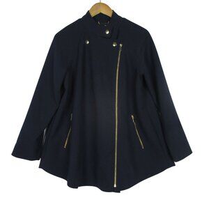 Carmen Marc Valvo Navy Blazer Jacket w/ Snap Neck Collarbone Zippered Size Small